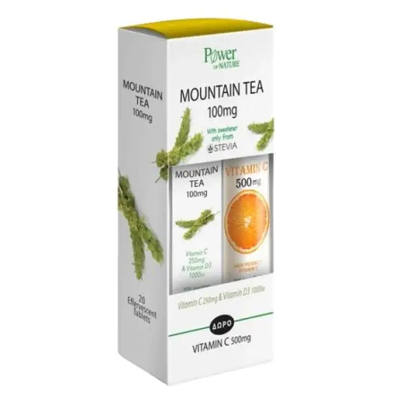 Power of Nature Mountain Tea 100 mg 20 eff. tabs+ Δώρο Vitamin C 500 mg ...