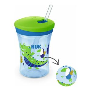 Nuk Action Cup 12m+, 230ml - Πράσινο 2 Πλαστικό Ποτηράκι με Καλαμάκι & Βιδωτό Καπάκι για Ηλικίες 12+ Μηνών