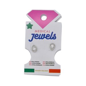 Medical Jewels Υποαλλεργικά σκουλαρίκια σταγόνα με λευκά ζιργκόν